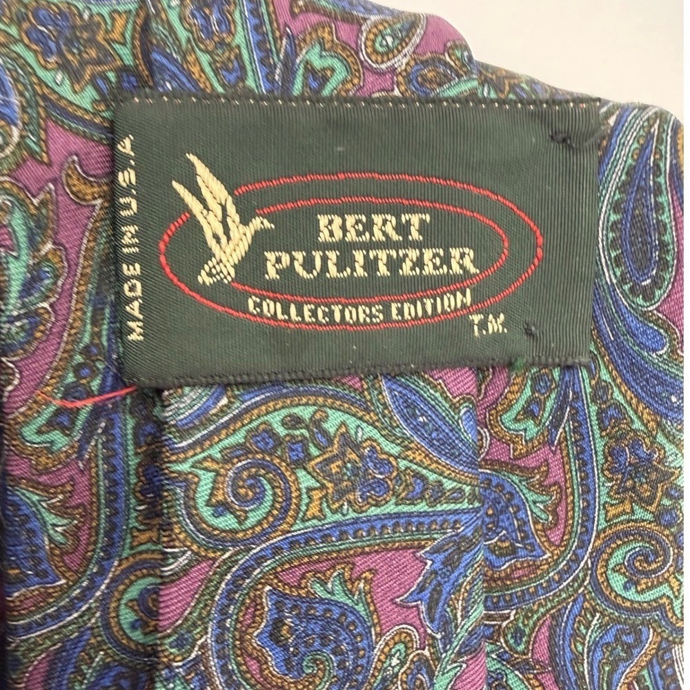 Bert Pulitzer Tie 3.5" Silk Ancient Madder Paisley Purple Teal Vintage Classic - Picture 5 of 8
